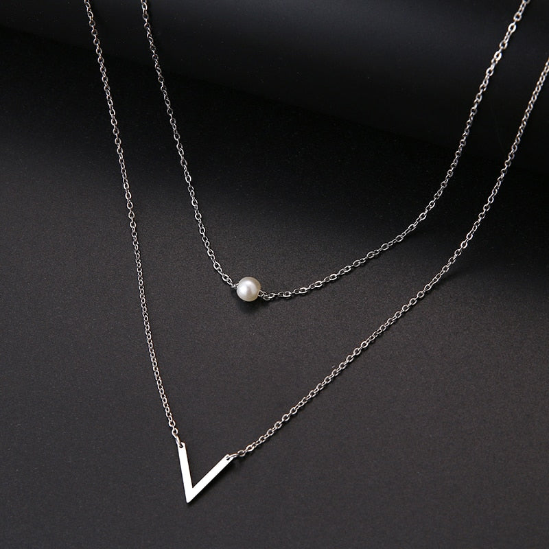 Multilayer Style Pearl "V" Necklace