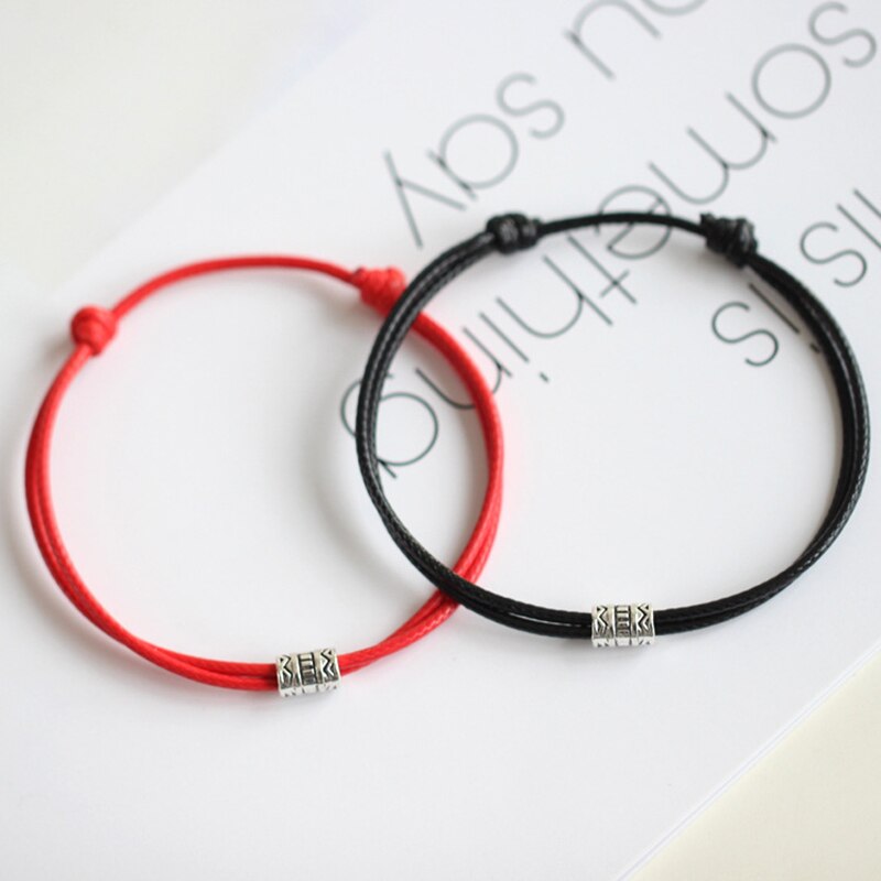 Adjustable Black Red Leather Rope Bracelet (1 eller 2 pk)
