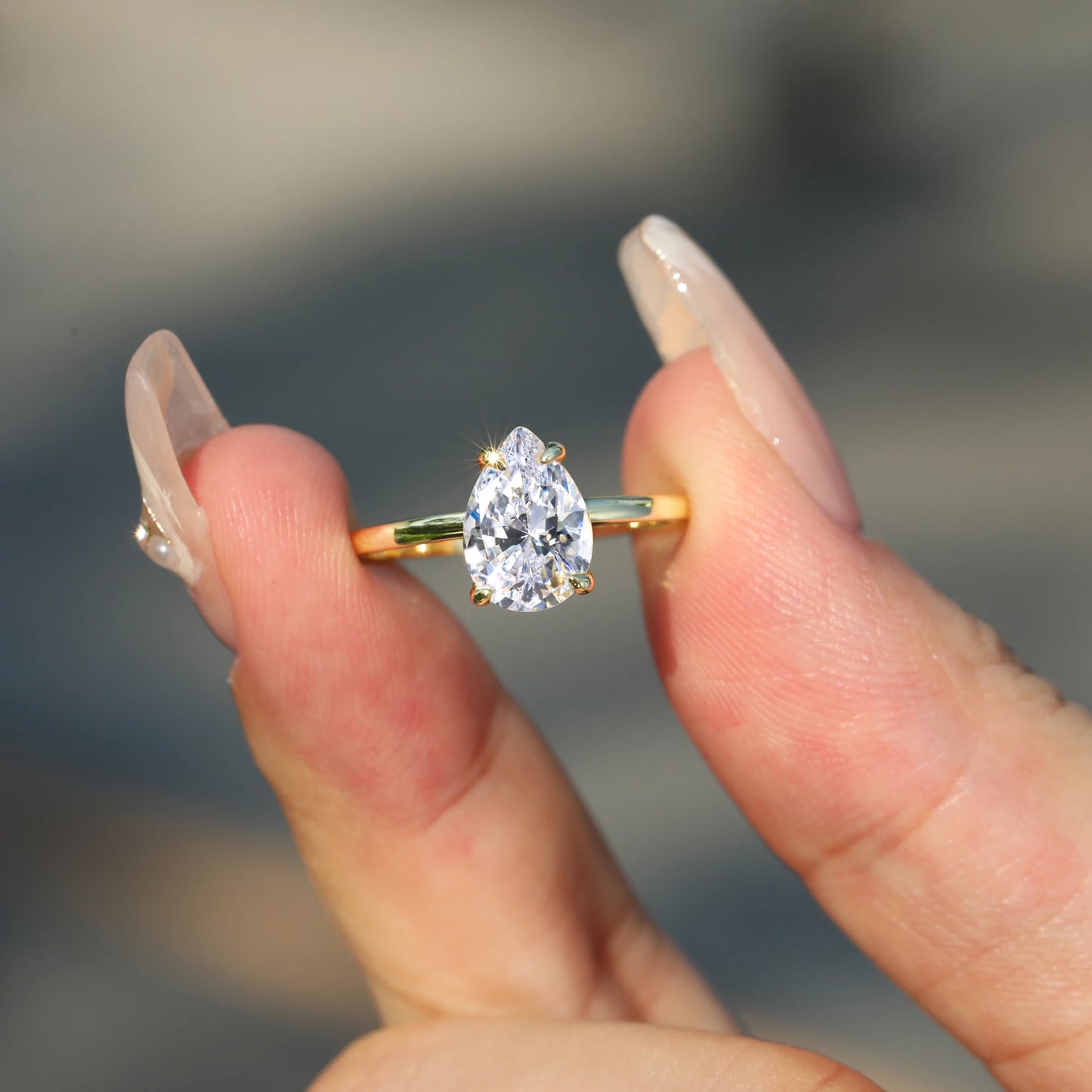 Vannformet Forlovelsesring i 925 Sterling Sølv med Moissanite (1ct-3ct) – 14K Gullbelagt, D-farge VVS1 – Perfekt Gave med Sertifikat