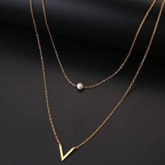 Multilayer Style Pearl "V" Necklace