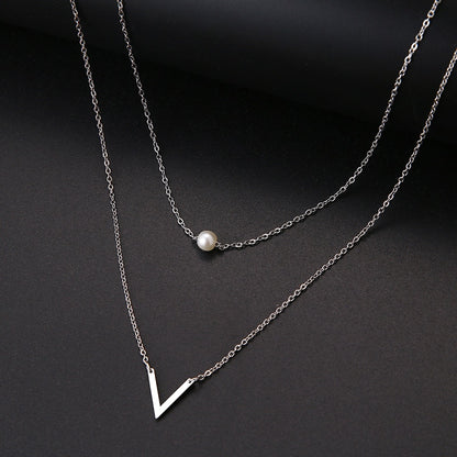 Multilayer Style Pearl "V" Necklace