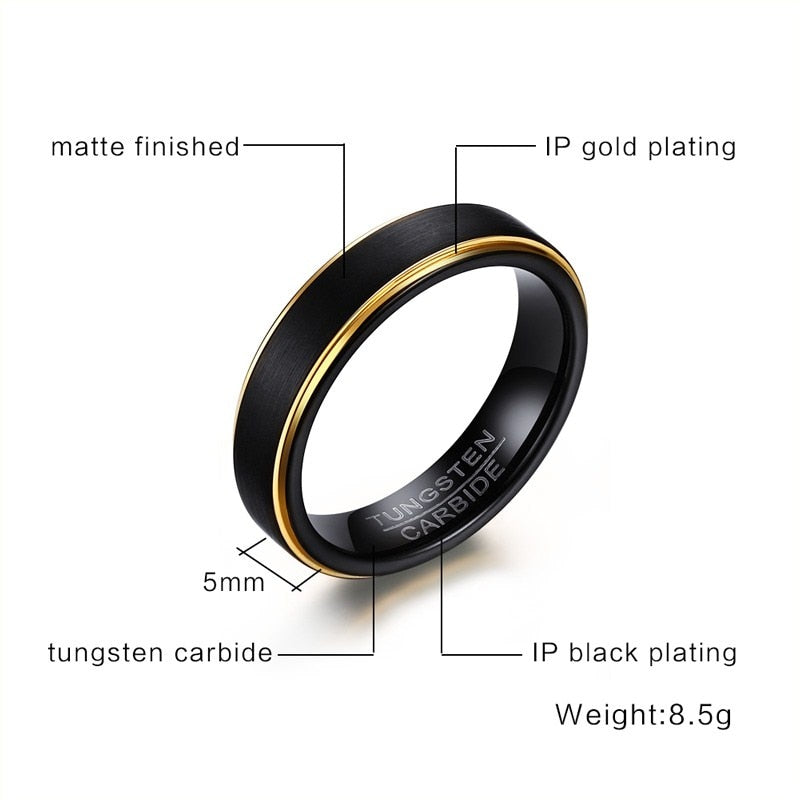 Vnox Black Tungsten Rings for Men 5MM