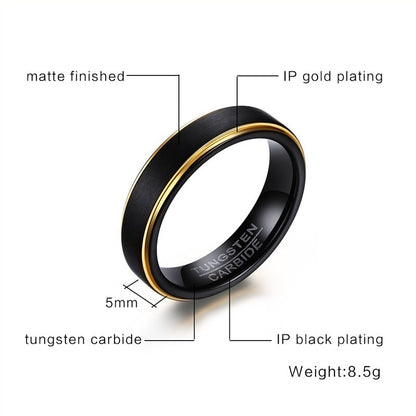 Vnox Black Tungsten Rings for Men 5MM