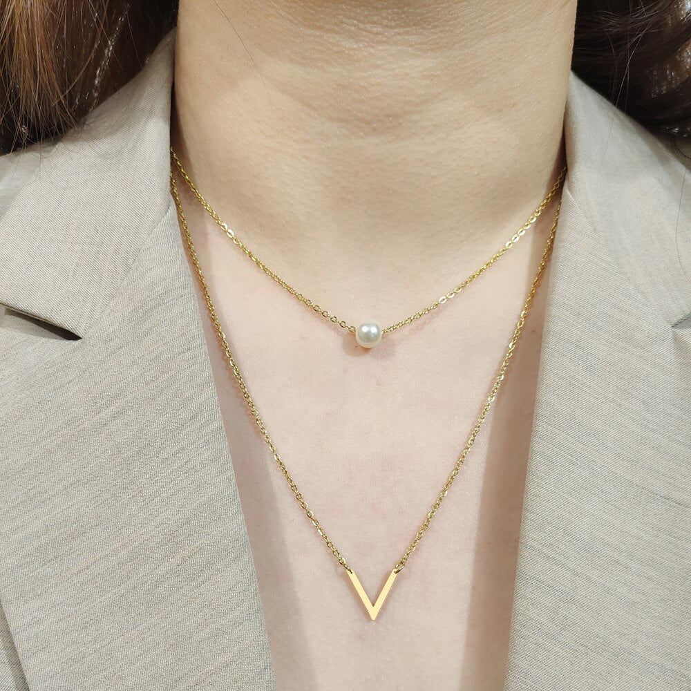 Multilayer Style Pearl "V" Necklace