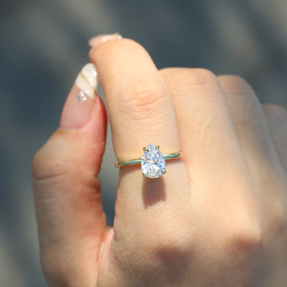 Vannformet Forlovelsesring i 925 Sterling Sølv med Moissanite (1ct-3ct) – 14K Gullbelagt, D-farge VVS1 – Perfekt Gave med Sertifikat