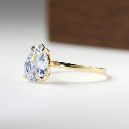 Vannformet Forlovelsesring i 925 Sterling Sølv med Moissanite (1ct-3ct) – 14K Gullbelagt, D-farge VVS1 – Perfekt Gave med Sertifikat
