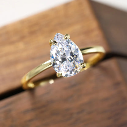 Vannformet Forlovelsesring i 925 Sterling Sølv med Moissanite (1ct-3ct) – 14K Gullbelagt, D-farge VVS1 – Perfekt Gave med Sertifikat