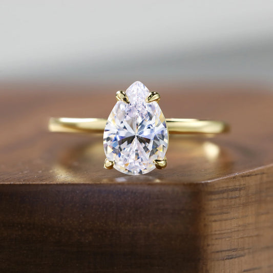 Vannformet Forlovelsesring i 925 Sterling Sølv med Moissanite (1ct-3ct) – 14K Gullbelagt, D-farge VVS1 – Perfekt Gave med Sertifikat